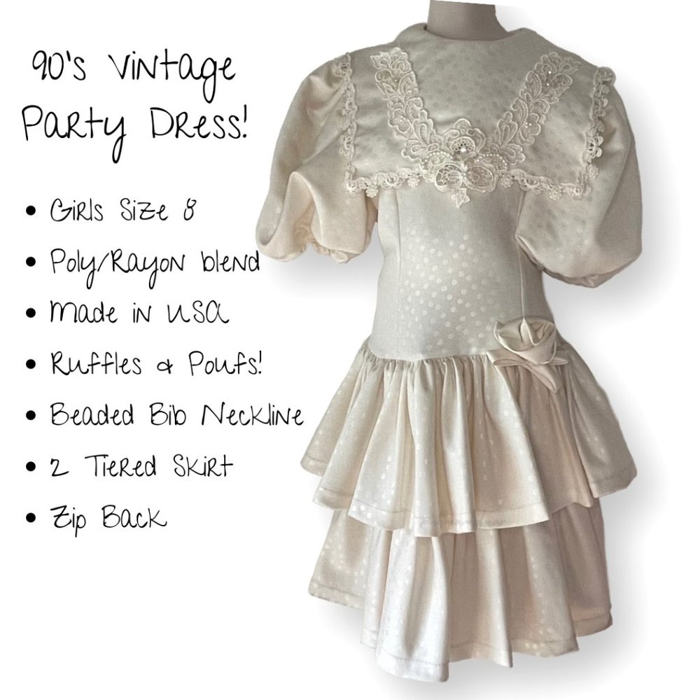 Jane Copeland Vintage Girls Party Dress White Polka-Dotted